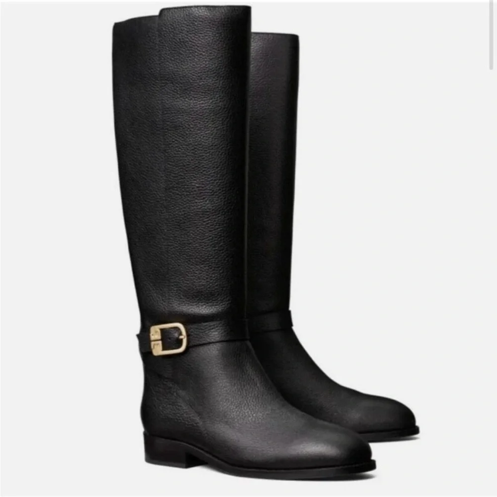 Tory Burch Brooke High Boots Leather Black 6 English Countryside Dark Academia
